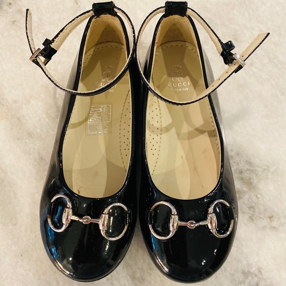 Toddler girls Gucci Mary Jane patent leather ballet flats with horsebit